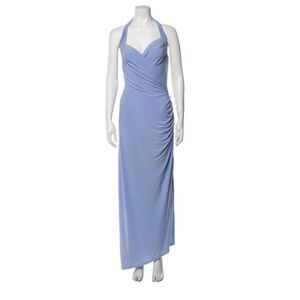 Norma Kamali Halter Sweetheart Gown Women L Celestial Blue Side Drape Formal NWT